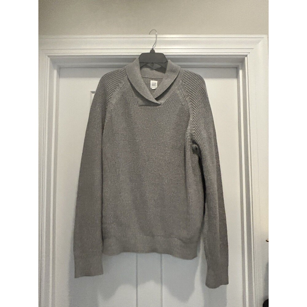 Men’s Gray Gap Vintage Sweater Shawl Collar Size Large Academia Fisherman Preppy